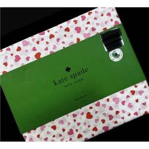 Kate Spade QUEEN Sheet Set Cotton Percale PINK & RED Hearts on White Sheets NWT
